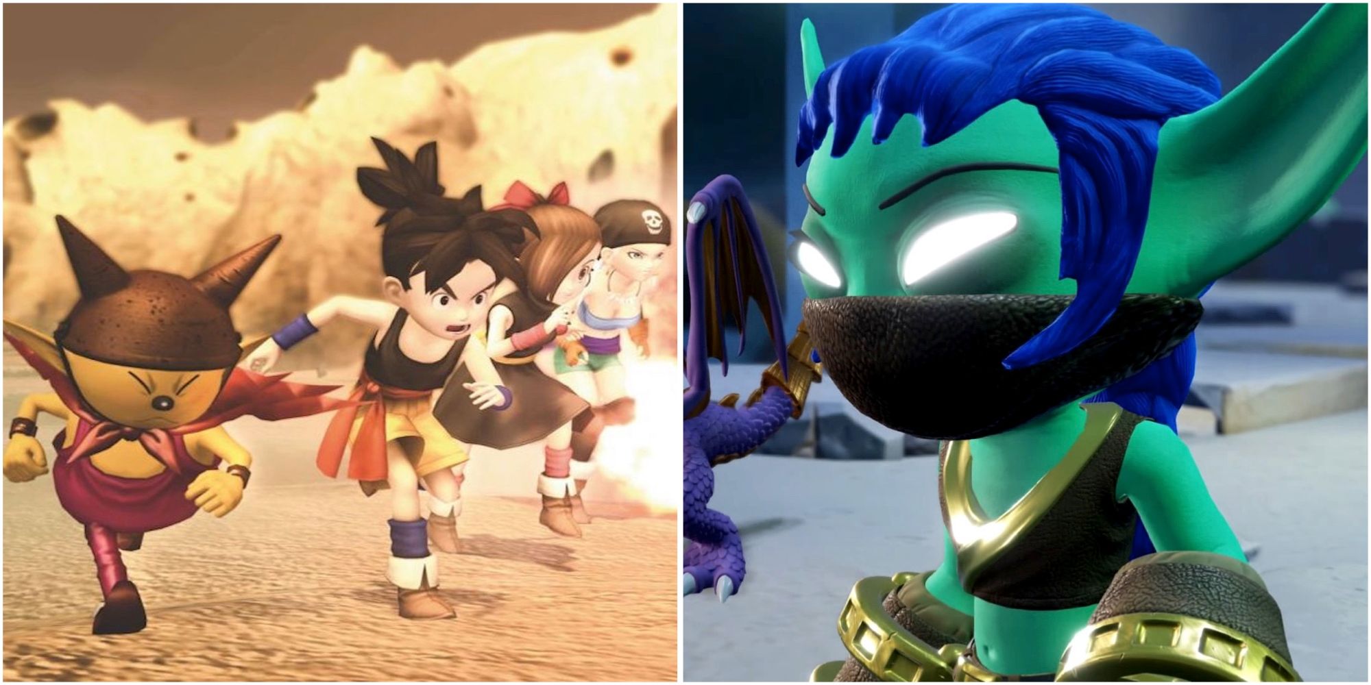 A cutscene featuring characters Blue Dragon and Elf in Skylanders