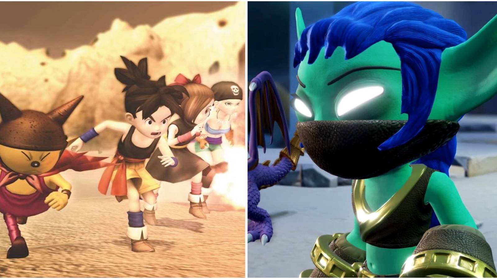 A cutscene featuring characters Blue Dragon and Elf in Skylanders