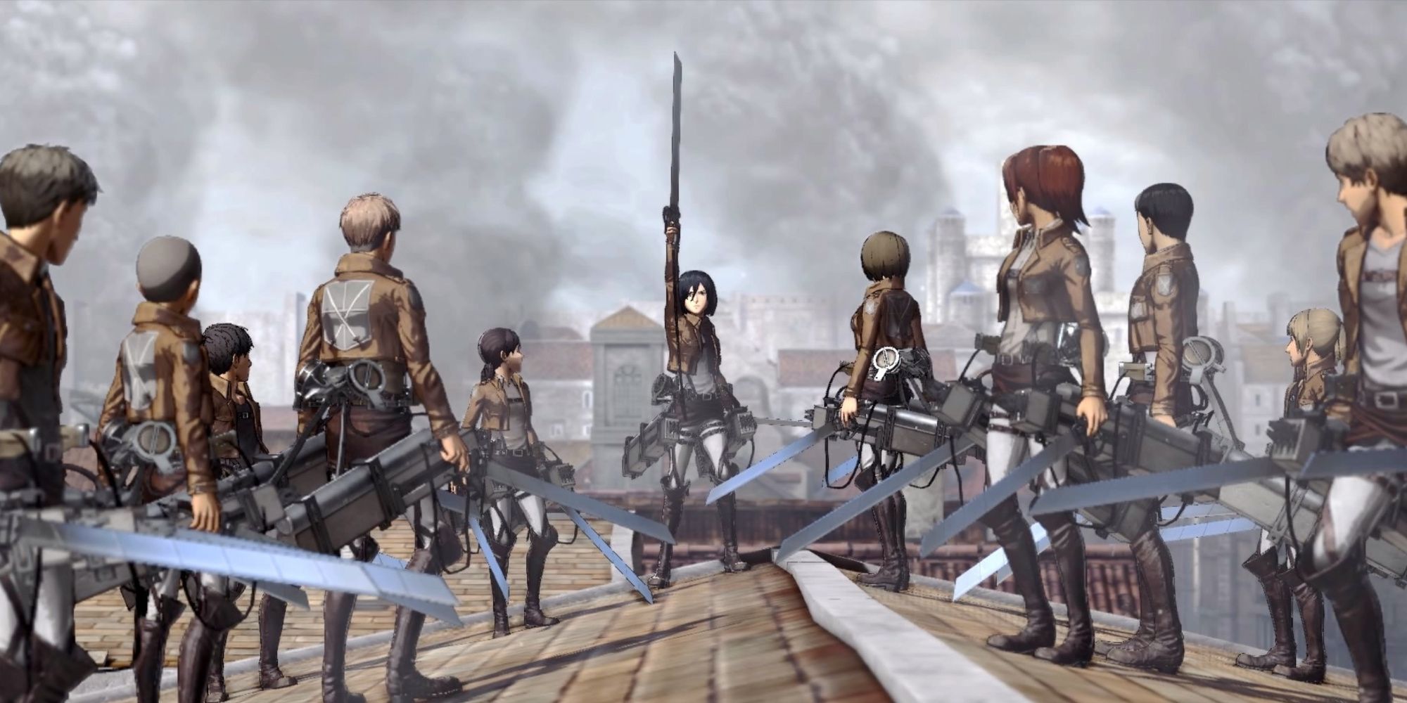 A cutscene featuring characters in Attack On Titan 2016