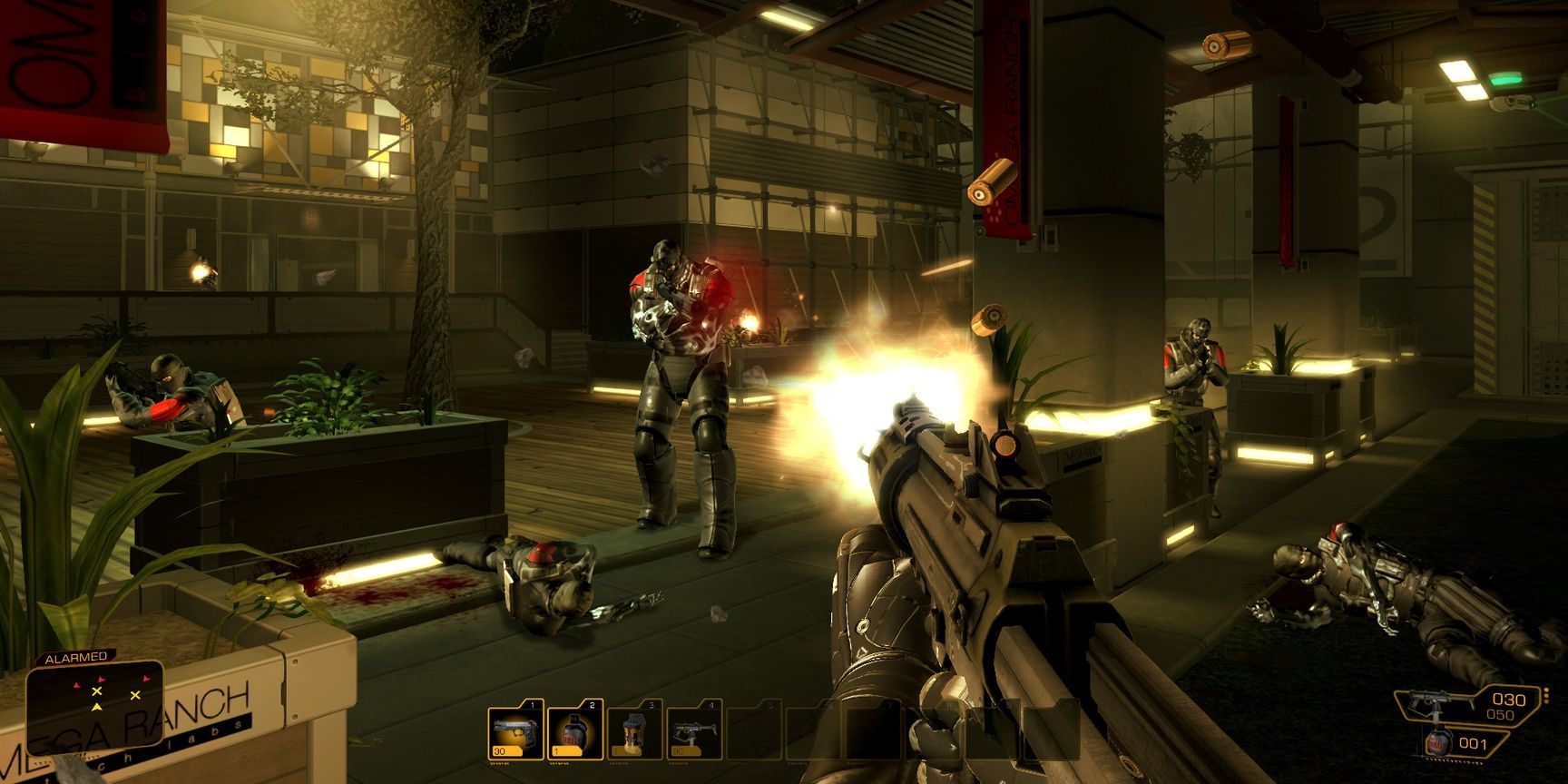 A gunfight in Deus Ex: Human Revolution