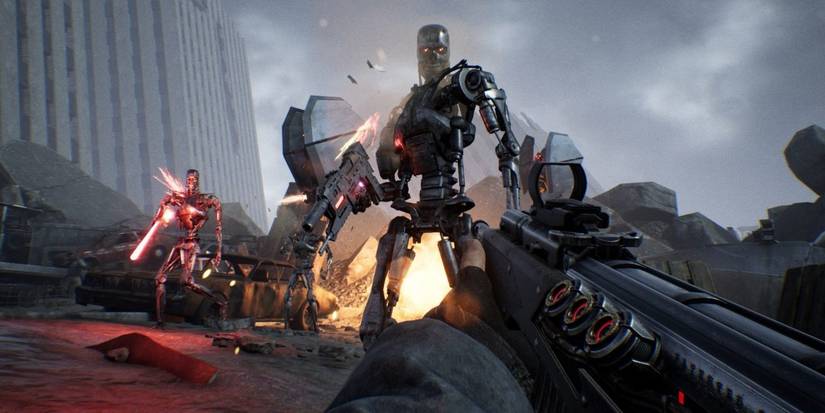 A gunfight in Terminator: Resistance