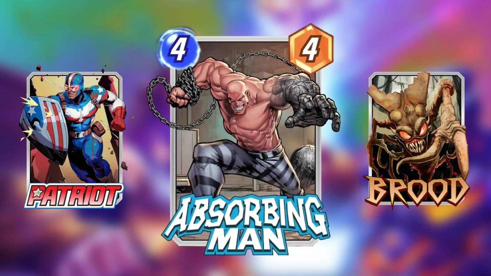absorbing man, patriot, brood in marvel snap.