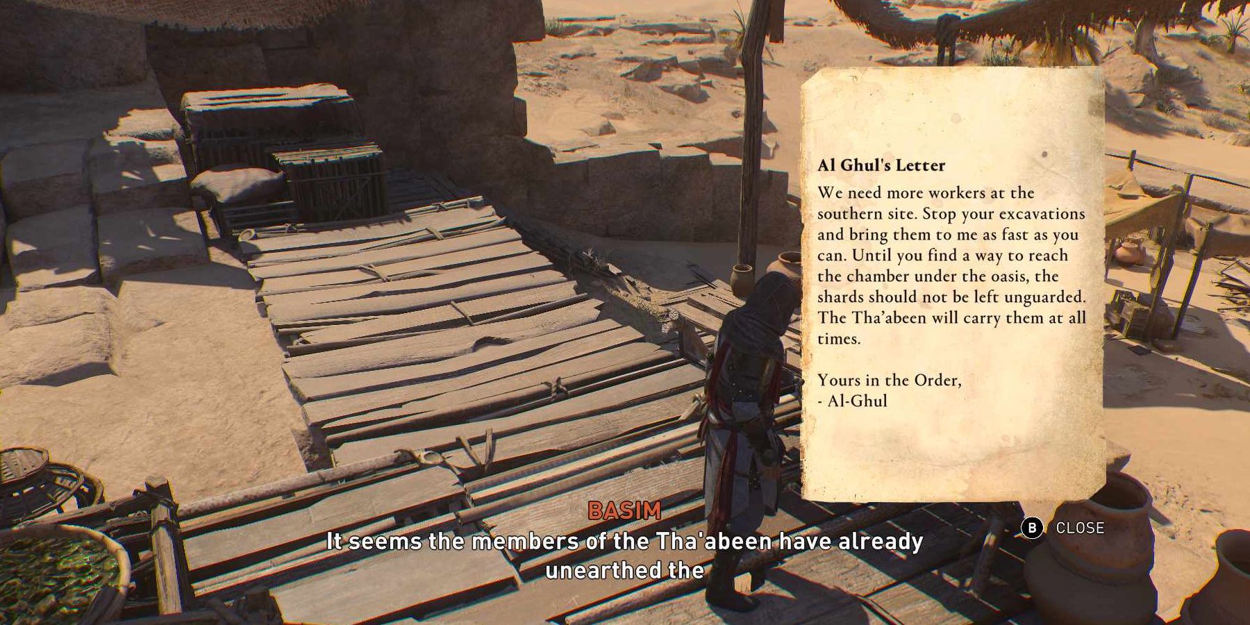 AC Mirage Al-Ghul's letter near the Secret Chamber location