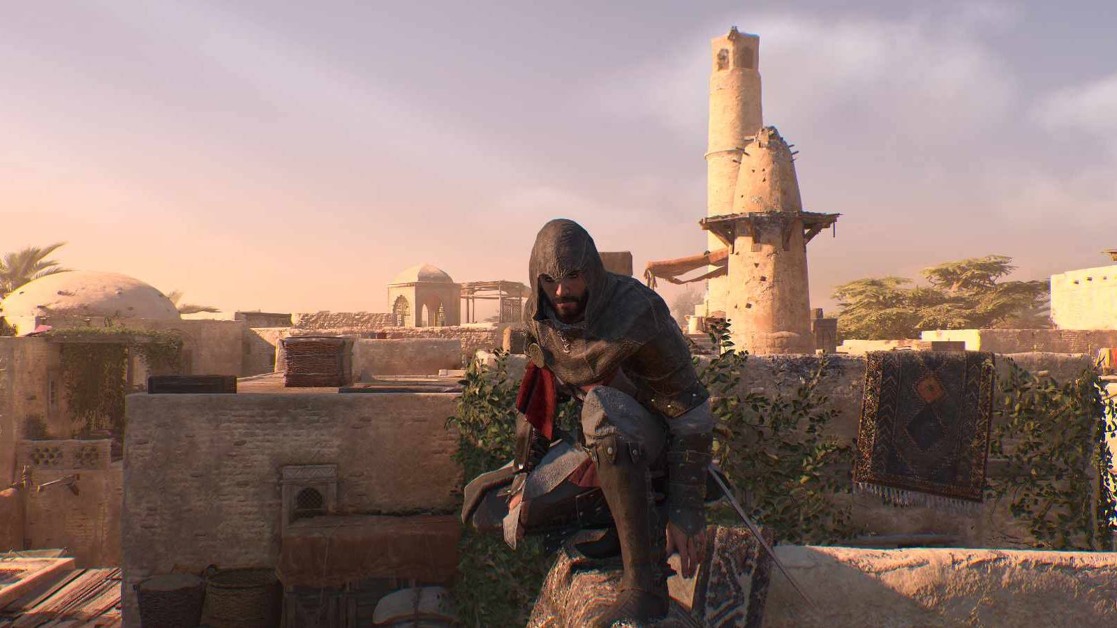 AC Mirage - Basim in the Valhalla outfit outside the Bureau