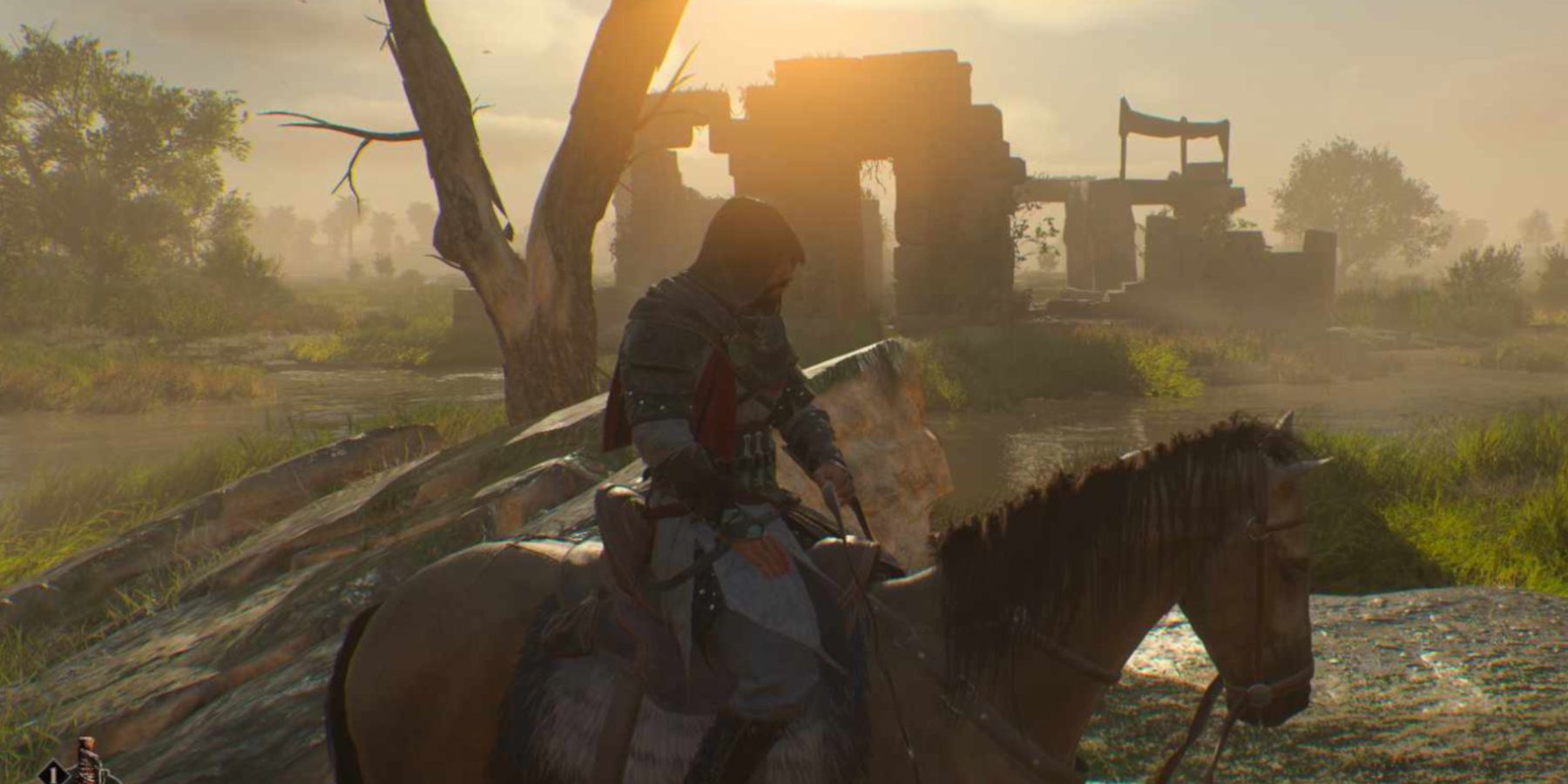 AC Mirage collecting the Eldritch Talisman near the ruins