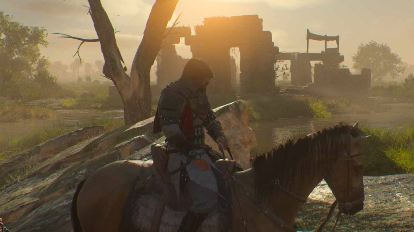 AC Mirage collecting the Eldritch Talisman near the ruins