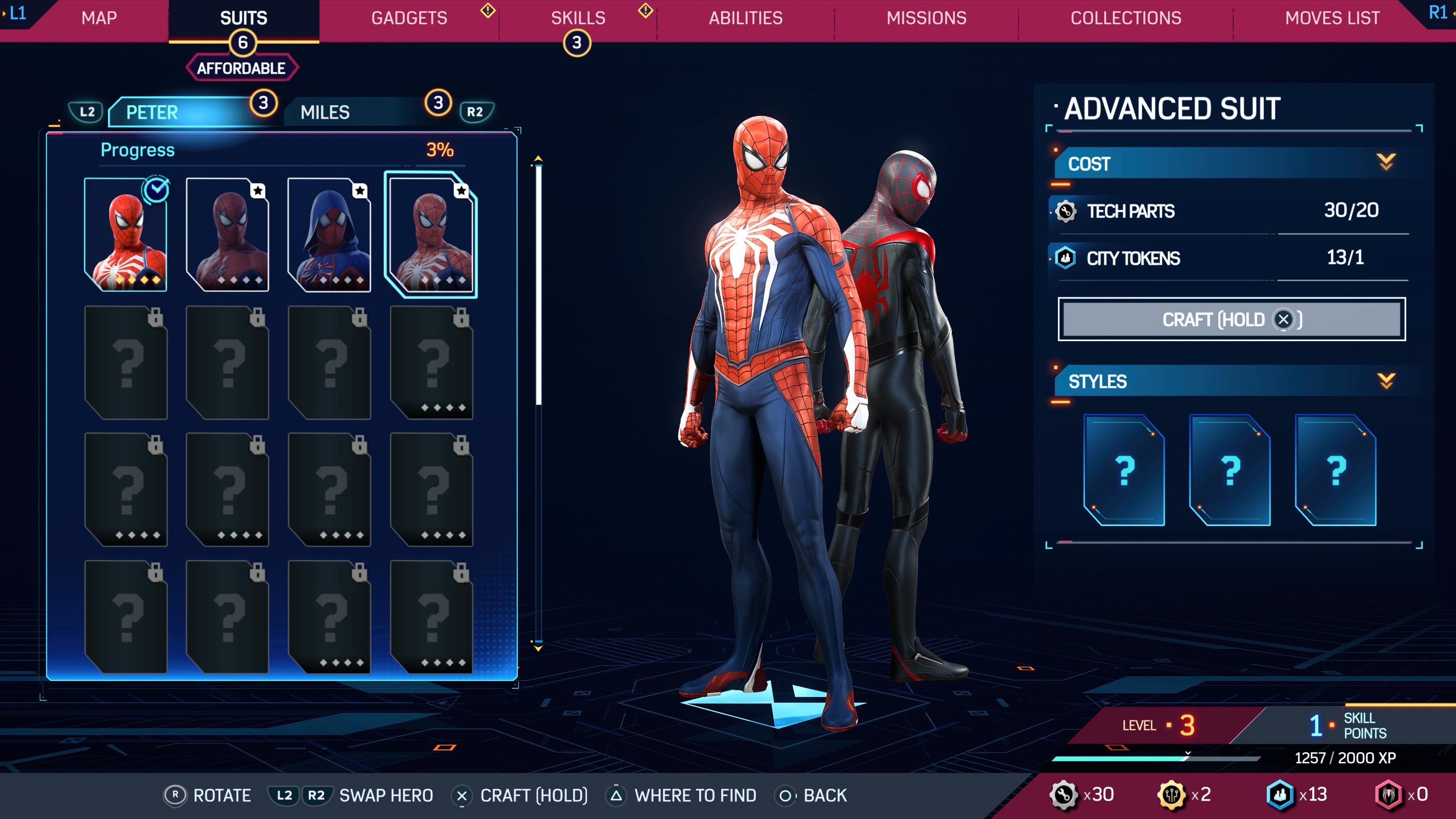 advanced suit spiderman 2 suits menu