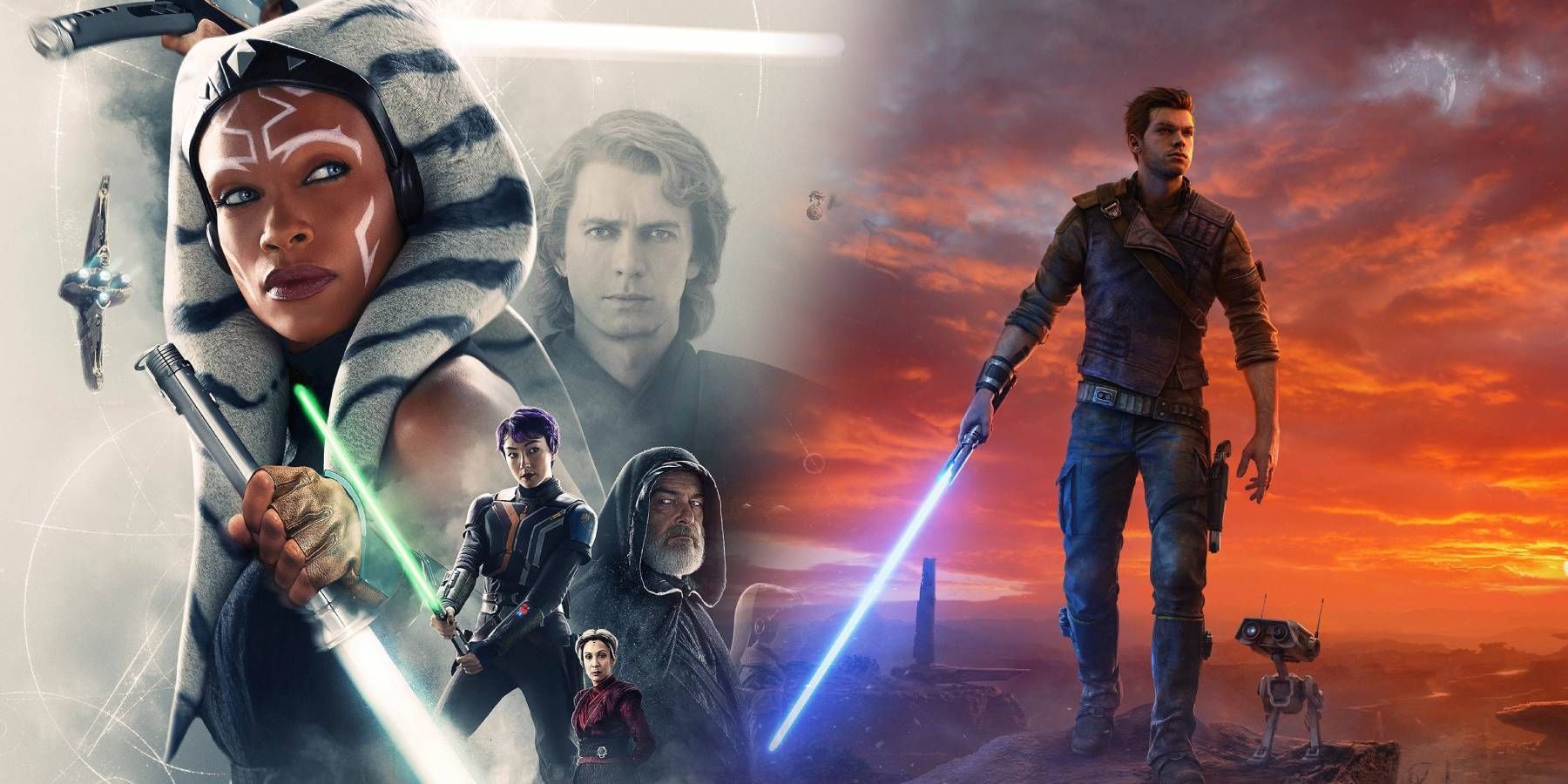 Promo images for Star Wars: Ahsoka and Star Wars Jedi: Survivor