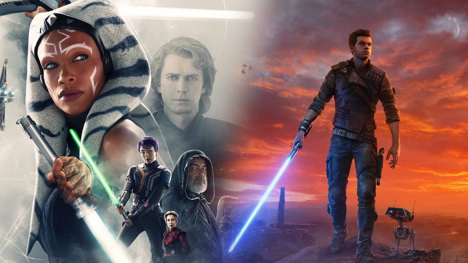 Promo images for Star Wars: Ahsoka and Star Wars Jedi: Survivor