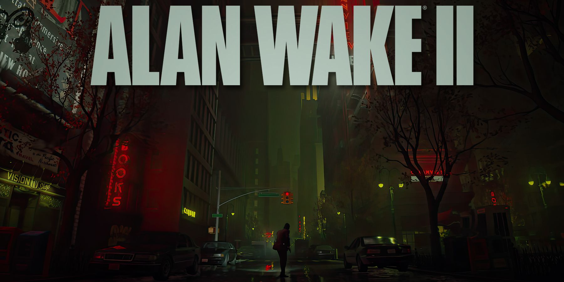 Alan Wake 2 city night promo with game logo