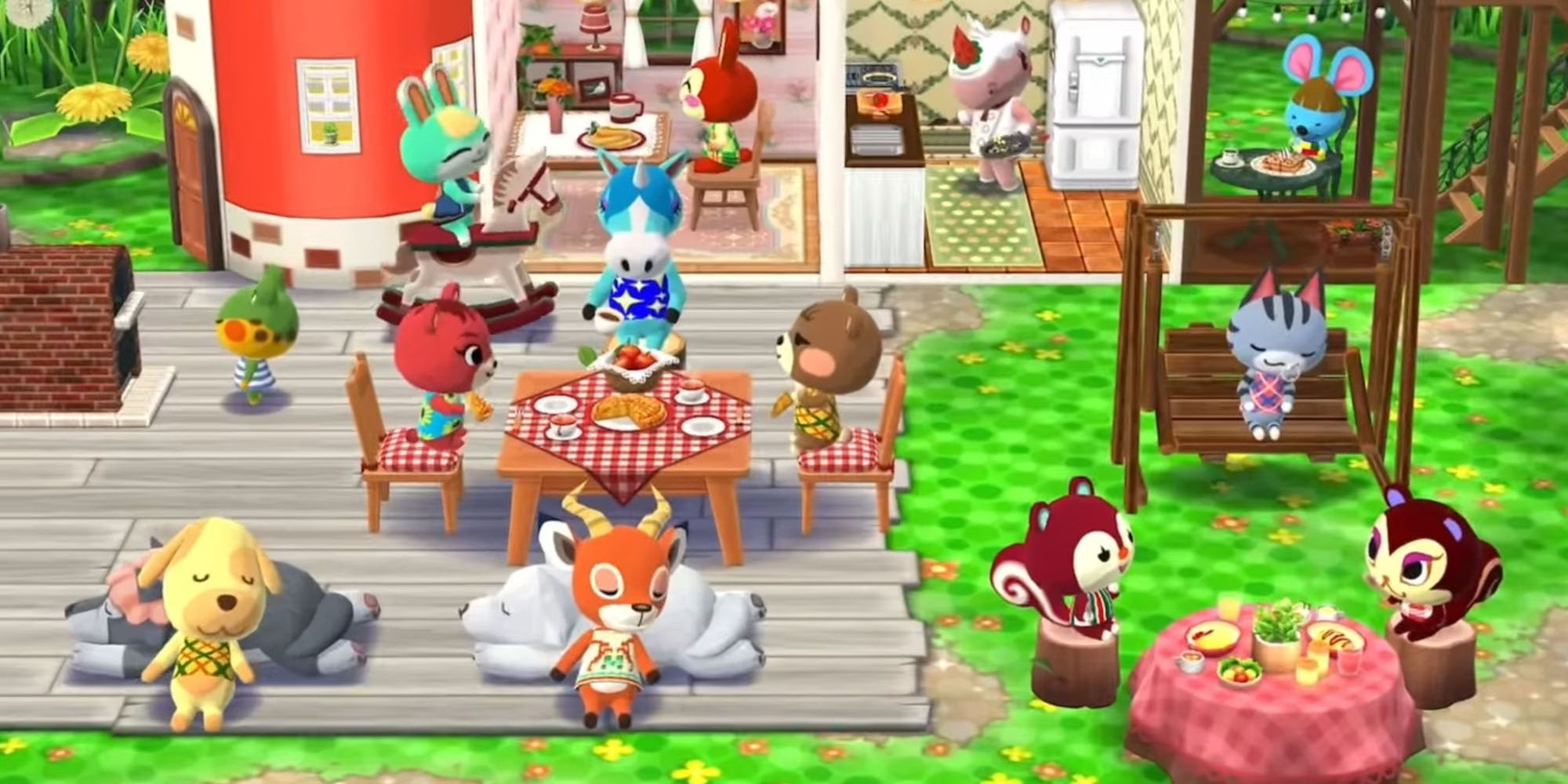 An image of characters seated and having a nice time in Animal Crossing: Pocket Camp