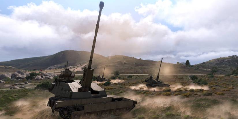 Tanks pointing their guns in the air in Arma 3