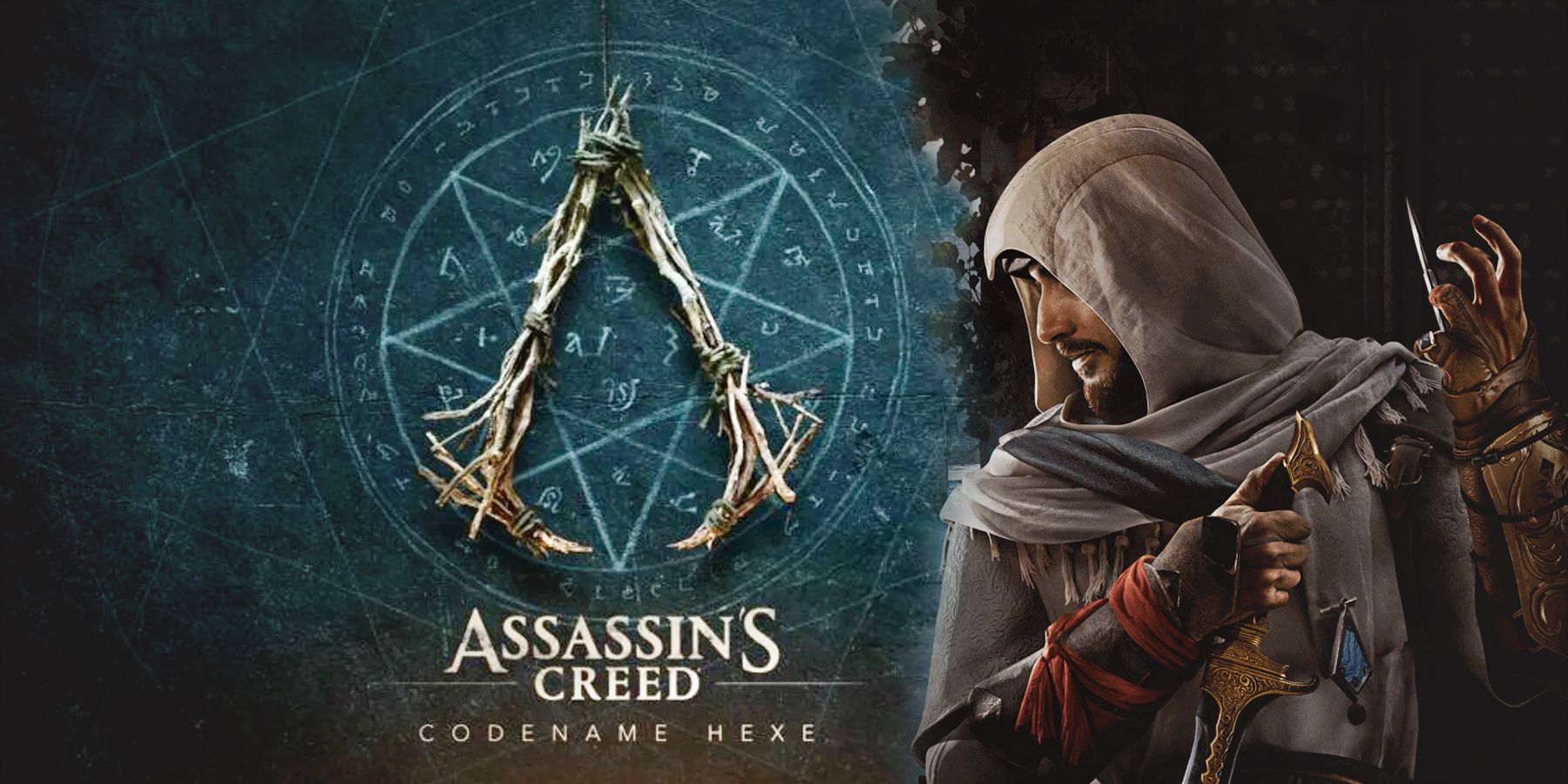 Assassin's Creed Mirage Basim artwork next to Codename Hexe logo