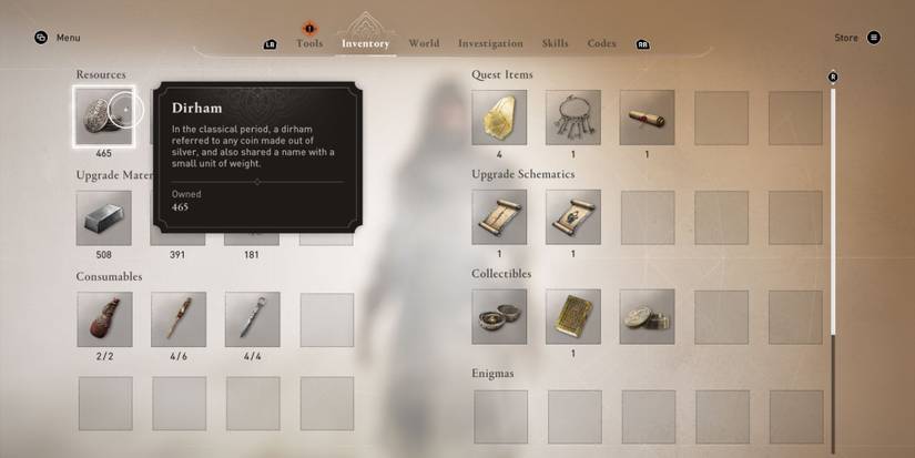 Assassin's Creed Mirage Dirhams, Inventory