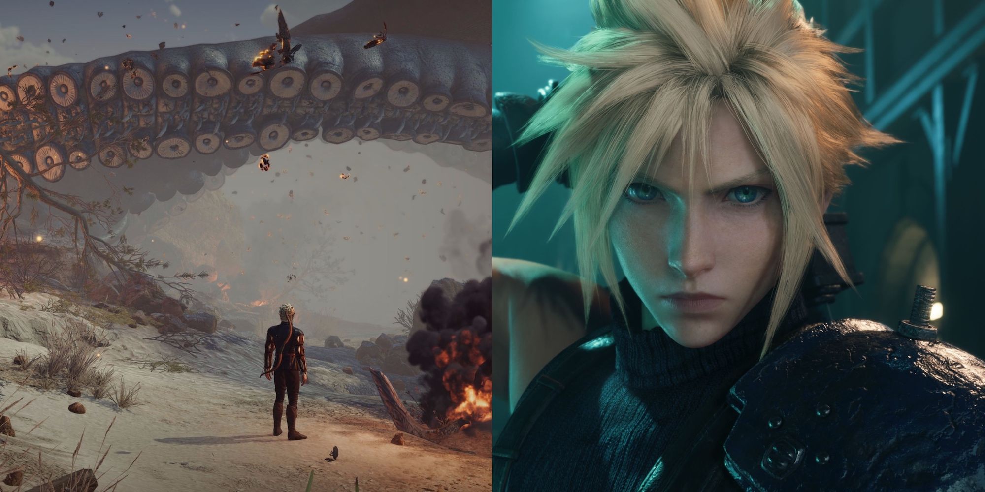 Baldur's Gate 3 and Final Fantasy 7 remake split image
