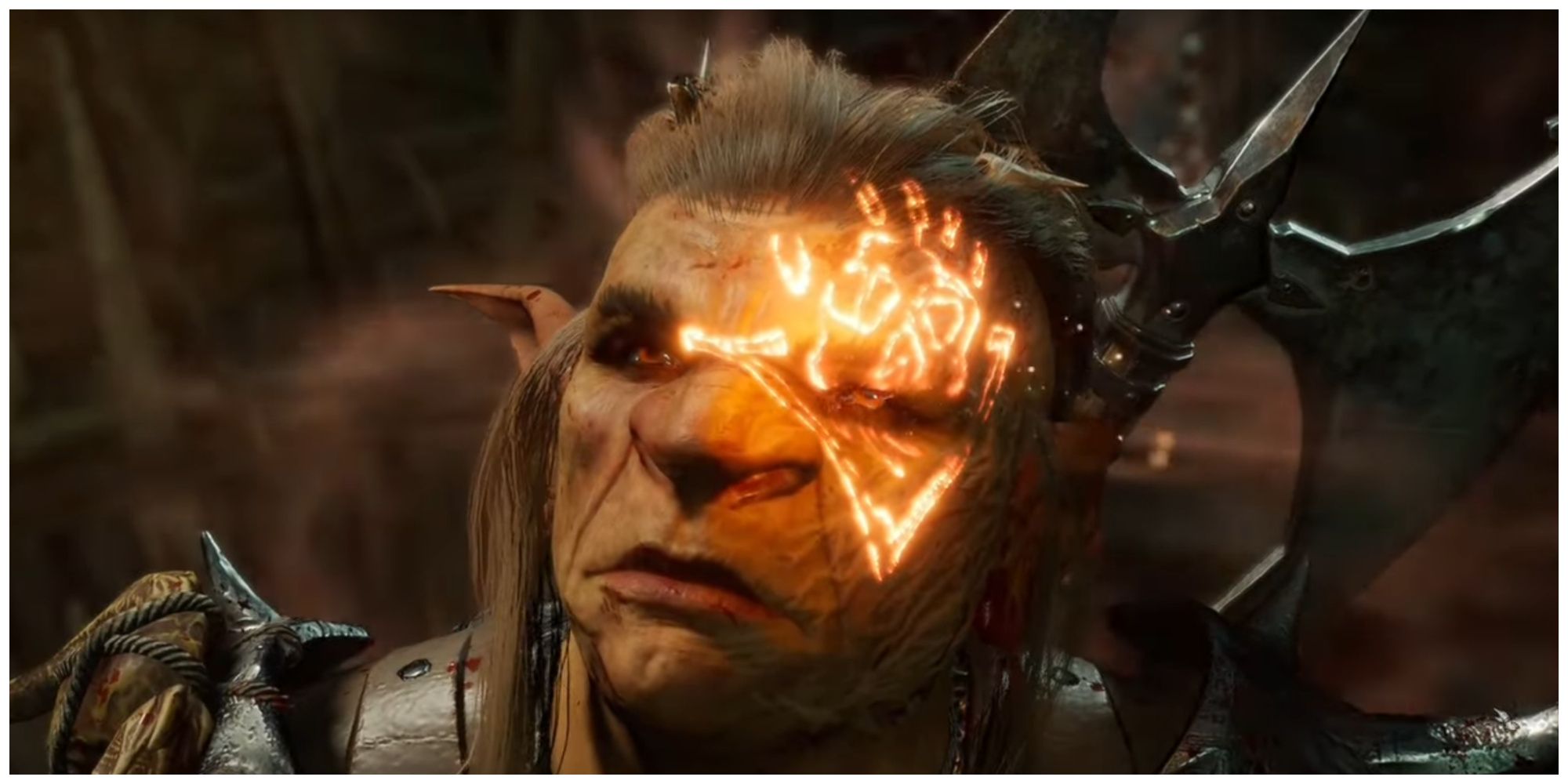 Baldur's Gate 3, Crusher Goblin With Glowing Authority Hand Symbol Over Eye