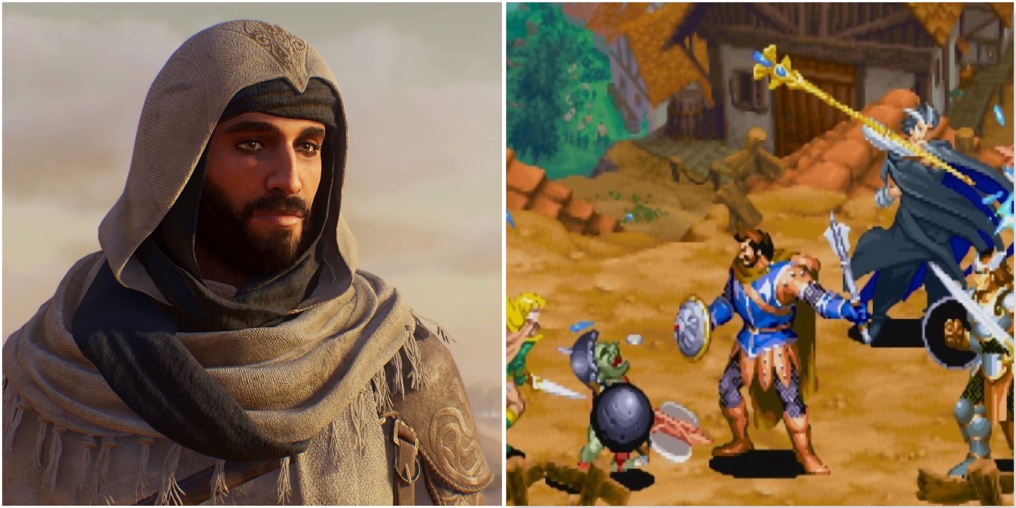 Basim in Assassin’s Creed Mirage and Fighting enemies in Dungeons & Dragons Chronicles of Mystara-2