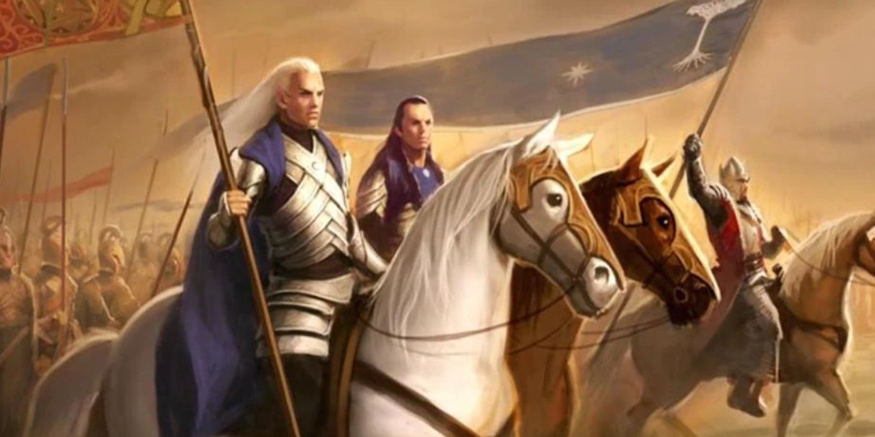 Glorfindel leads and army of elves with Gondor in the background