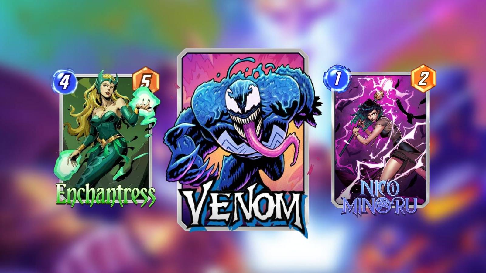 venom, enchantress, nico minoru in marvel snap.