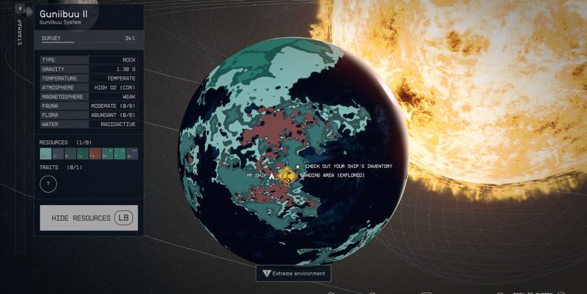 image showing the guniibuu two planet in starfield which is the best place to farm gold. 