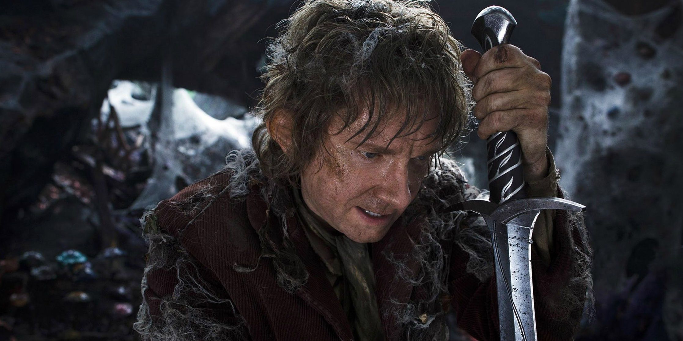 Bilbo with his sword Sting in The Hobbit