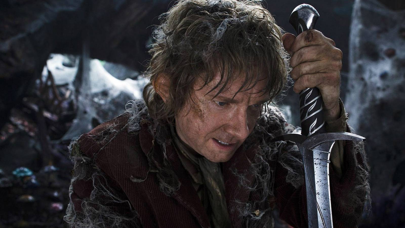 Bilbo with his sword Sting in The Hobbit