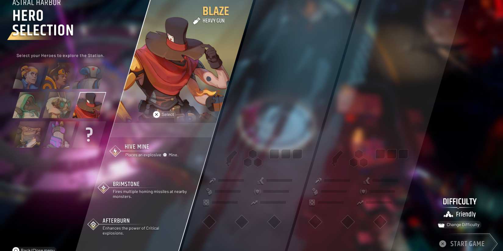 Blaze in the hero selection screen of Endless Dungeon