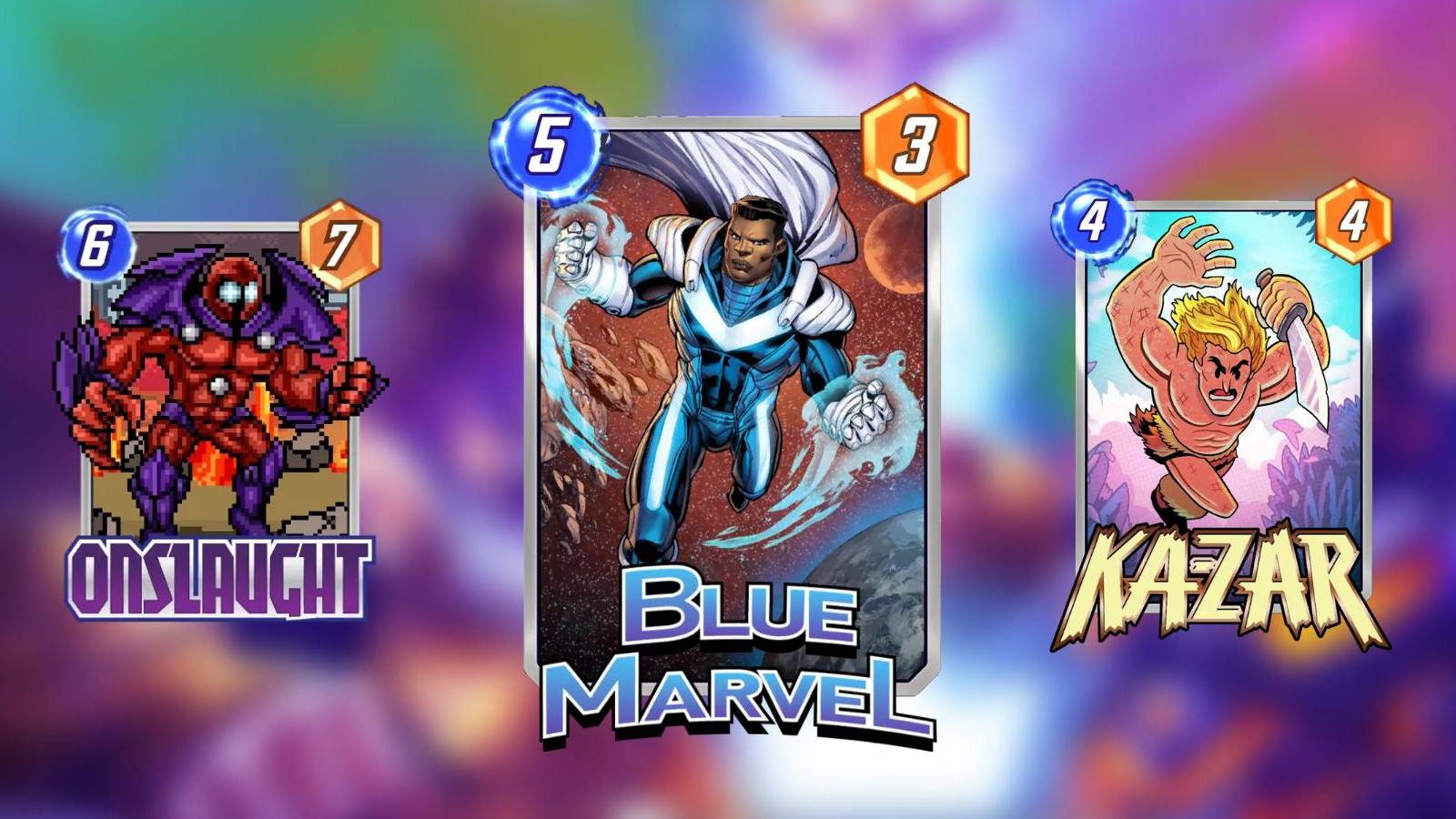 blue marvel, onslaught, kazar in marvel snap.