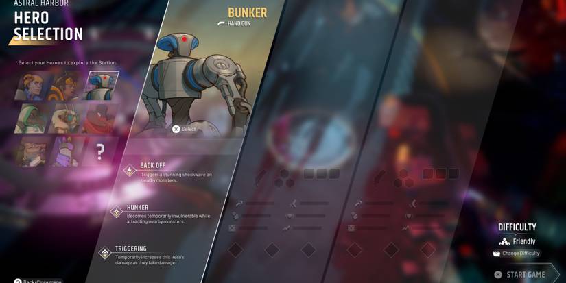 Bunker in the hero selection screen of Endless Dungeon