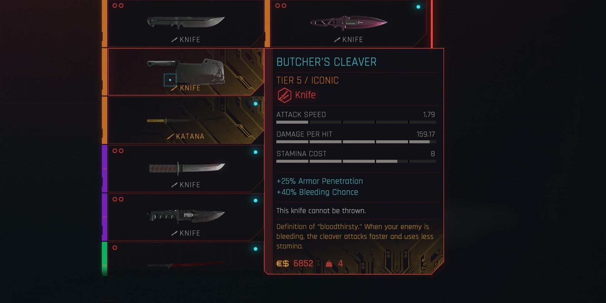 The Iconic weapon called the Butcher's Cleaver in Cyberpunk 2077