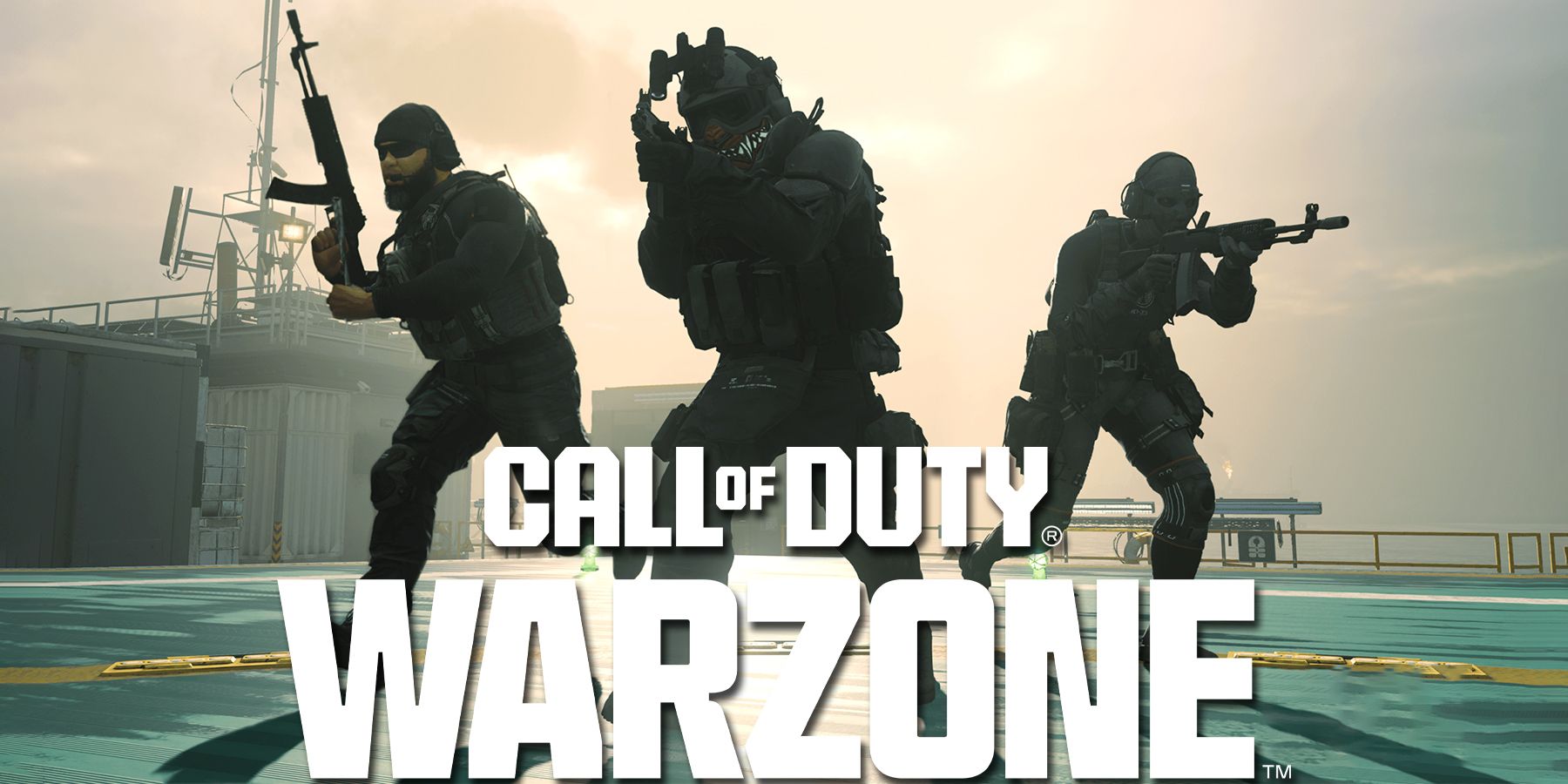 Call of Duty Shadow Company behind white Warzone logo
