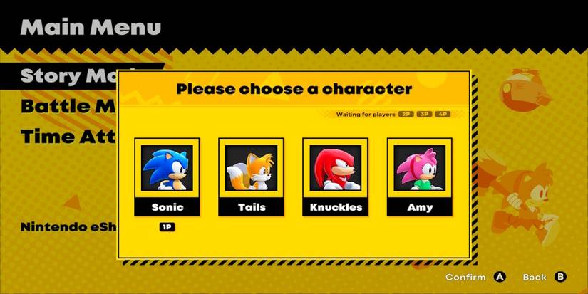 Character select menu in Sonic Superstars
