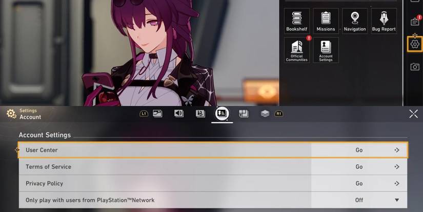 choose setting then user center unlink ps5 hoyoverse honkai star rail account