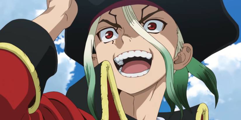 Senku wearing captain's cap