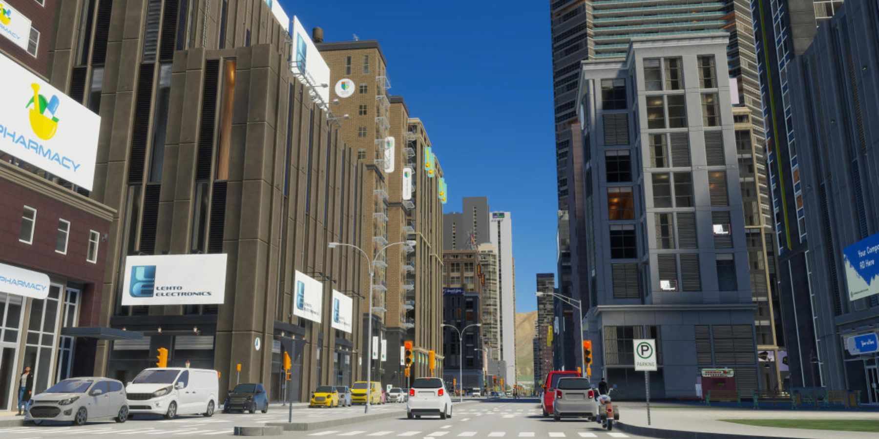 image showing a street view from cities skylines 2 gameplay. 