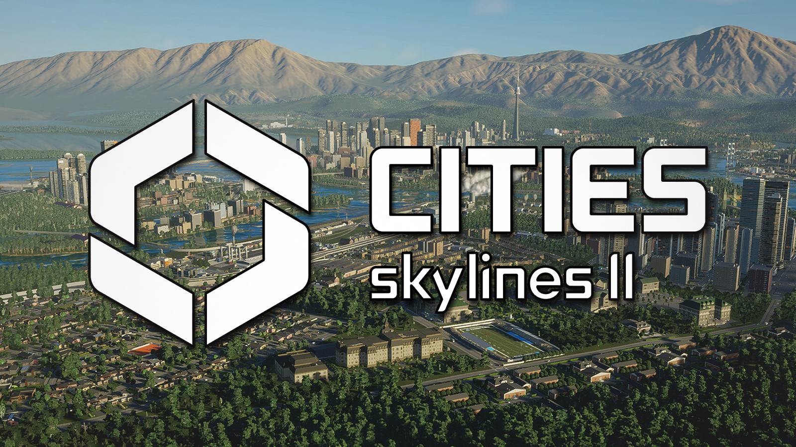 Cities Skylines 2 promo cityscape with game logo