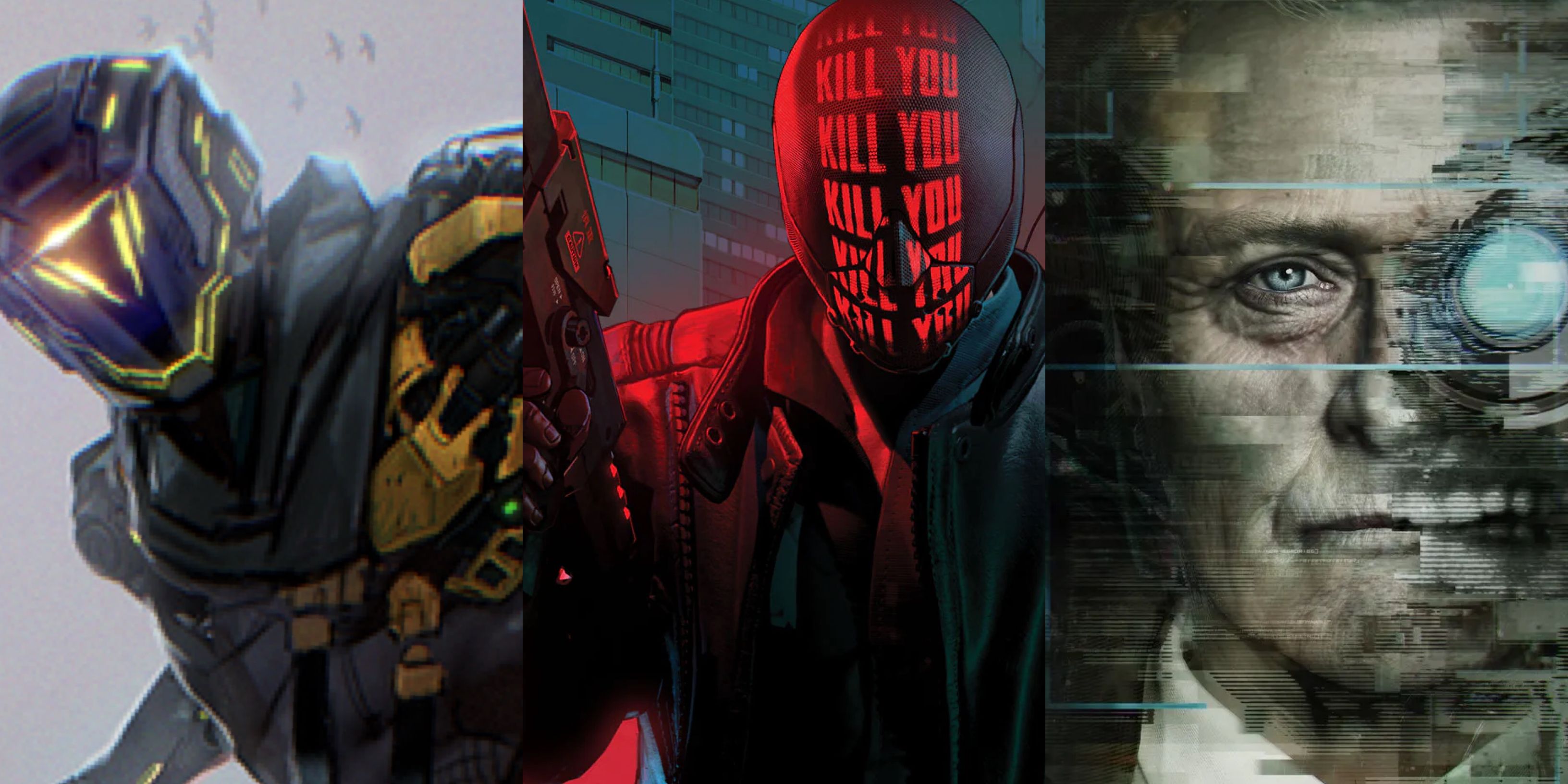 Great Cyberpunk RTS Games: Ghostrunner (left), Ruiner (middle), Observer (right)