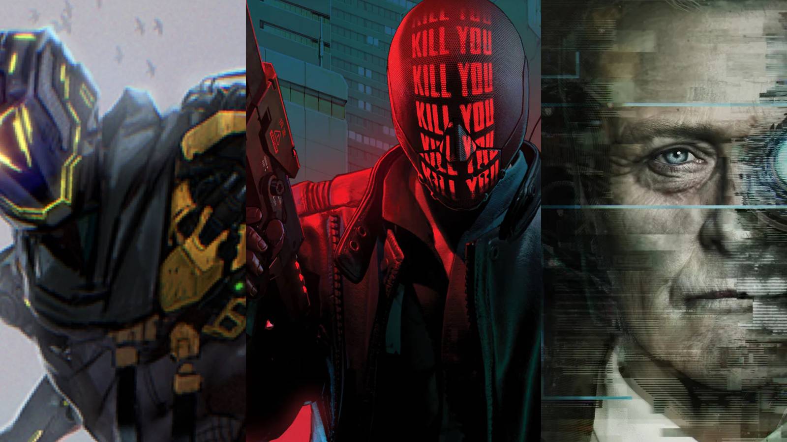 Great Cyberpunk RTS Games: Ghostrunner (left), Ruiner (middle), Observer (right)