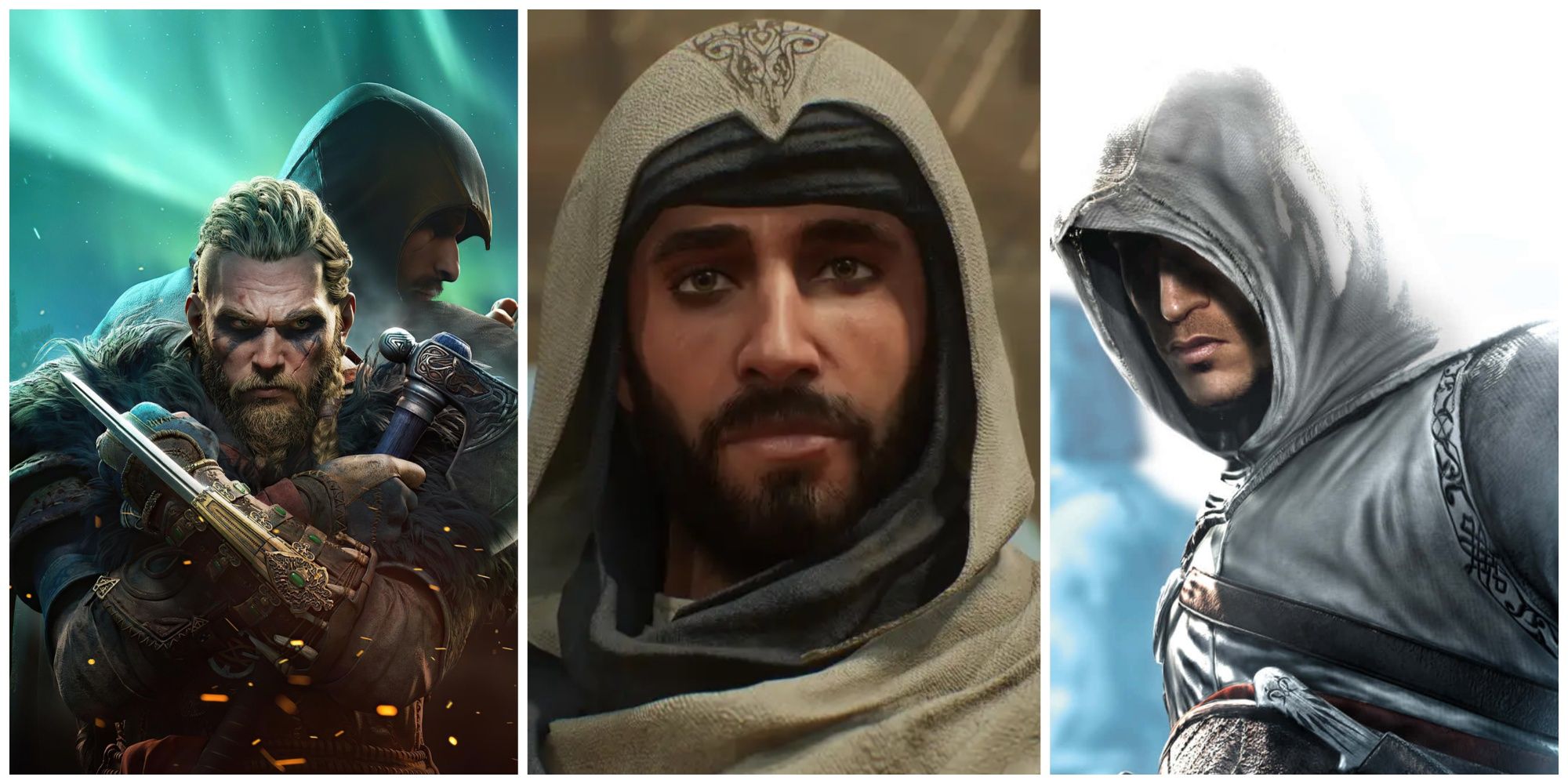 Assassin's Creed Mirage Basim Eivor and Altair