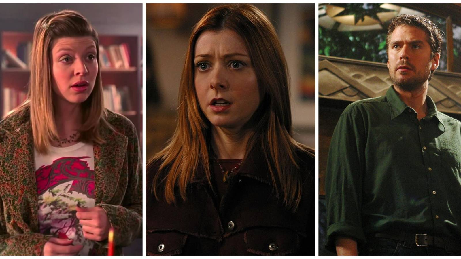 Split image showing Tara, Willow, and Wesley from Buffy the Vampire Slayer and Angel.