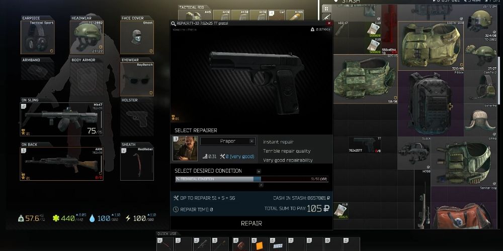 Escape from Tarkov weapon repair screen