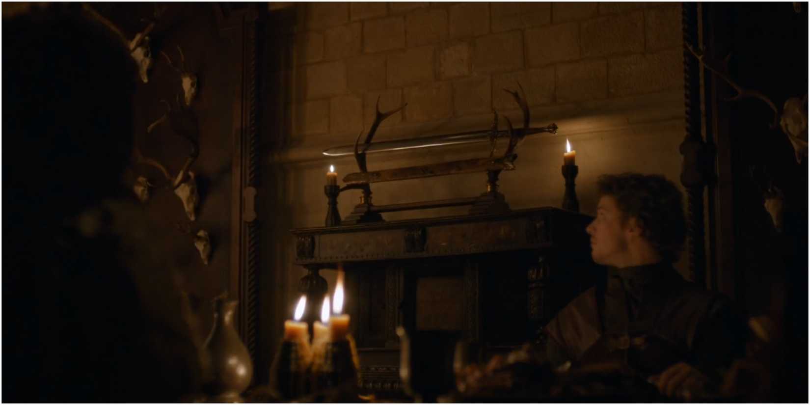 Dickon Tarly looking at Heartsbane in Game of Thrones.