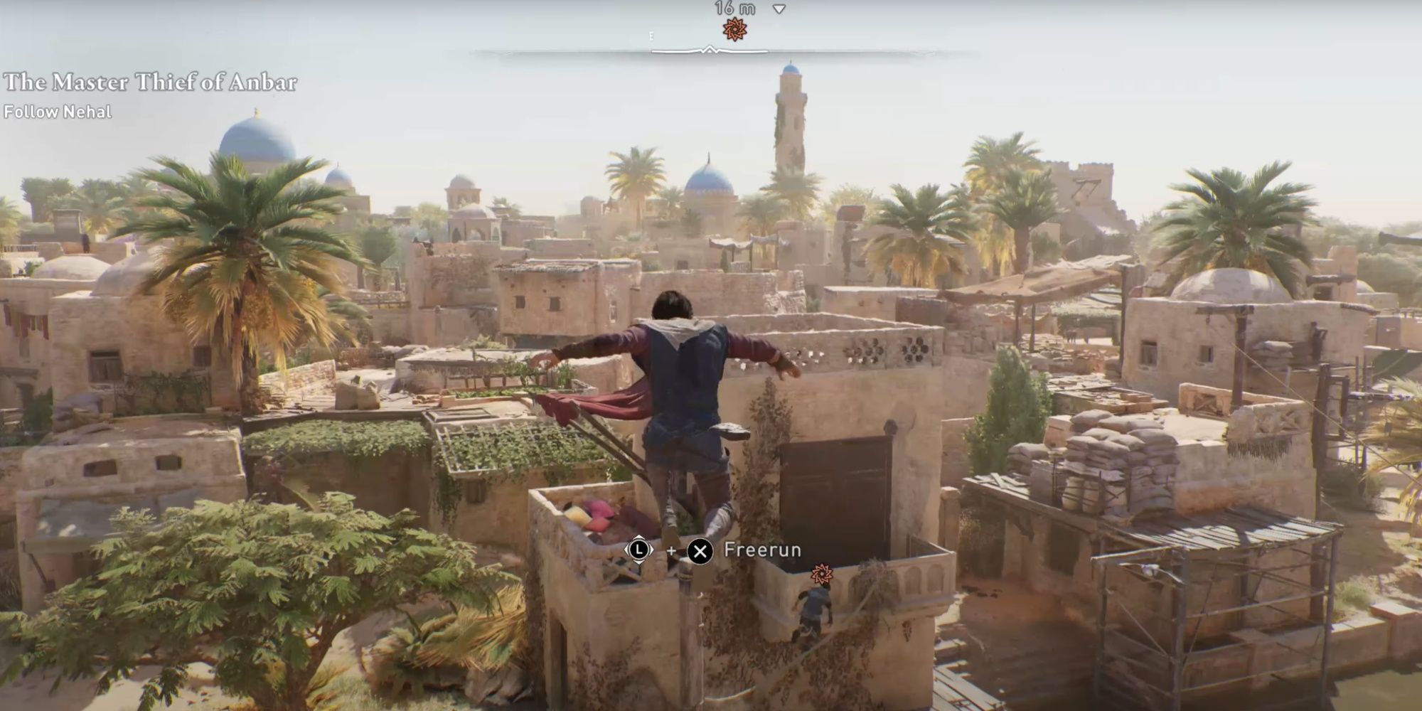 Basim using parkour in the city of Baghdad with Nehal