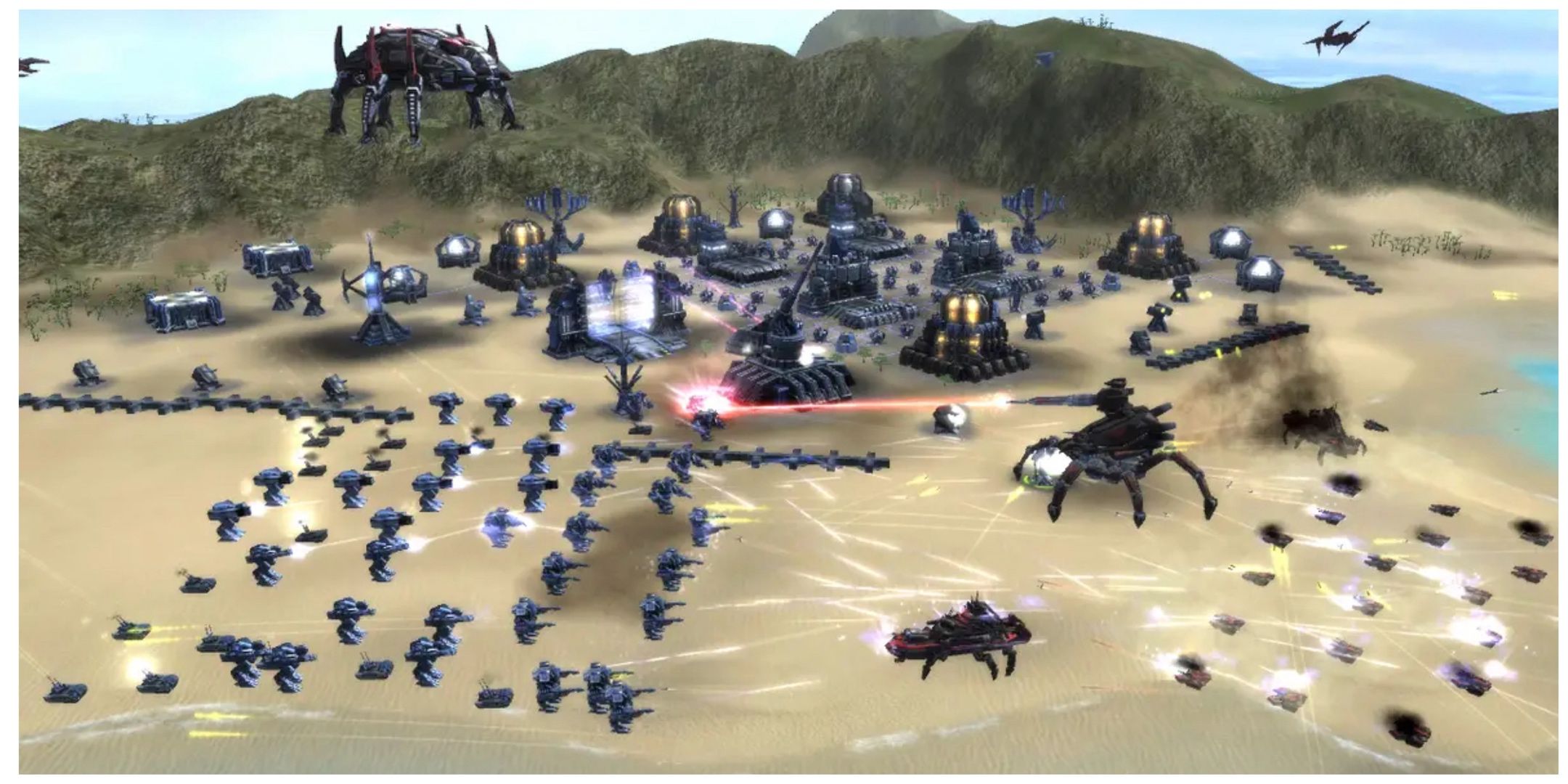 A beach combat scene from Supreme Commander