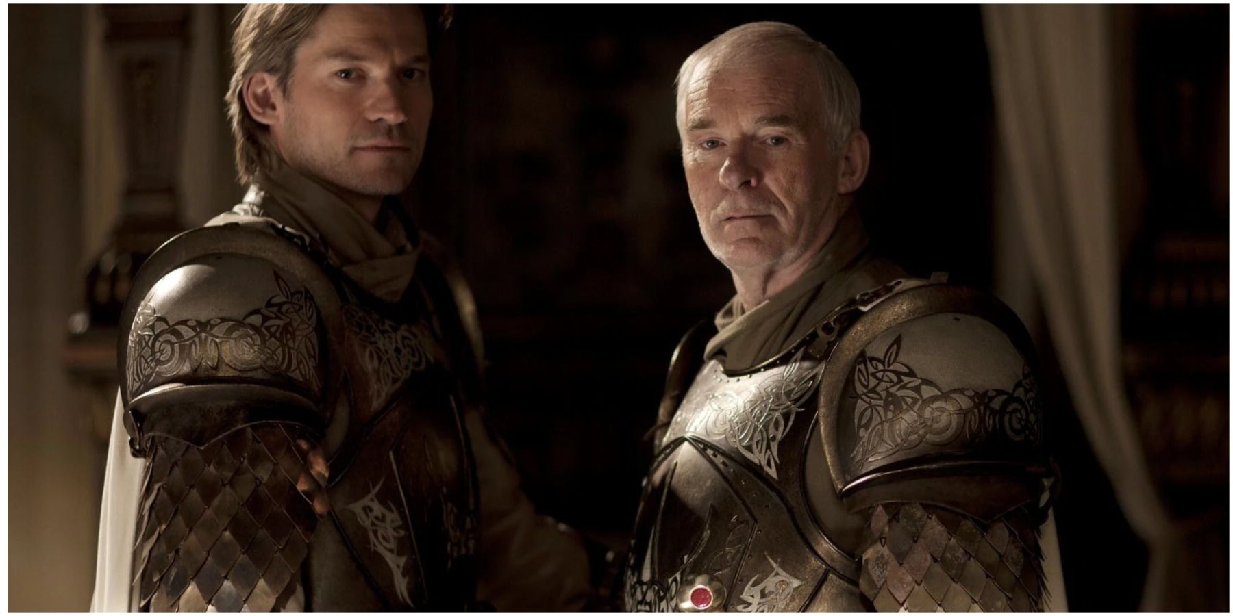 Ser Jaime Lannister and Ser Barristan Selmy in Game of Thrones.