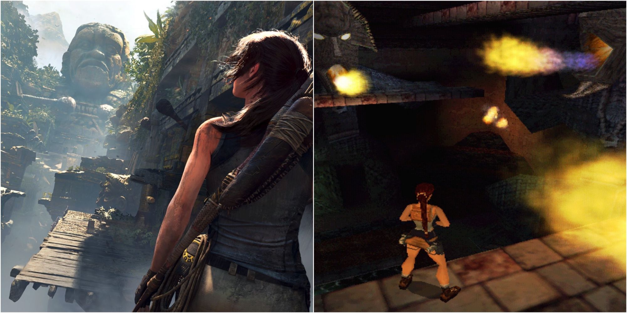 Lara In A Wide Open Landscape And In A Fire Tomb