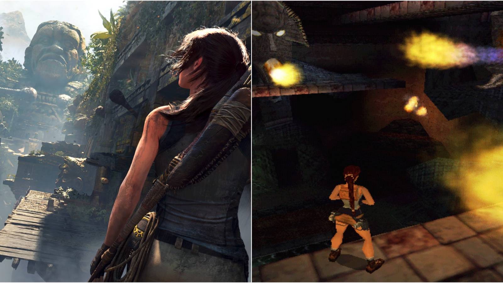 Lara In A Wide Open Landscape And In A Fire Tomb