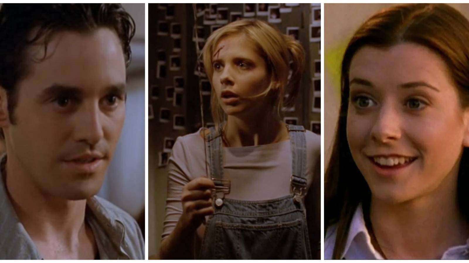Split image showing members of the Scooby Gang: Xander, Buffy, and Willow.