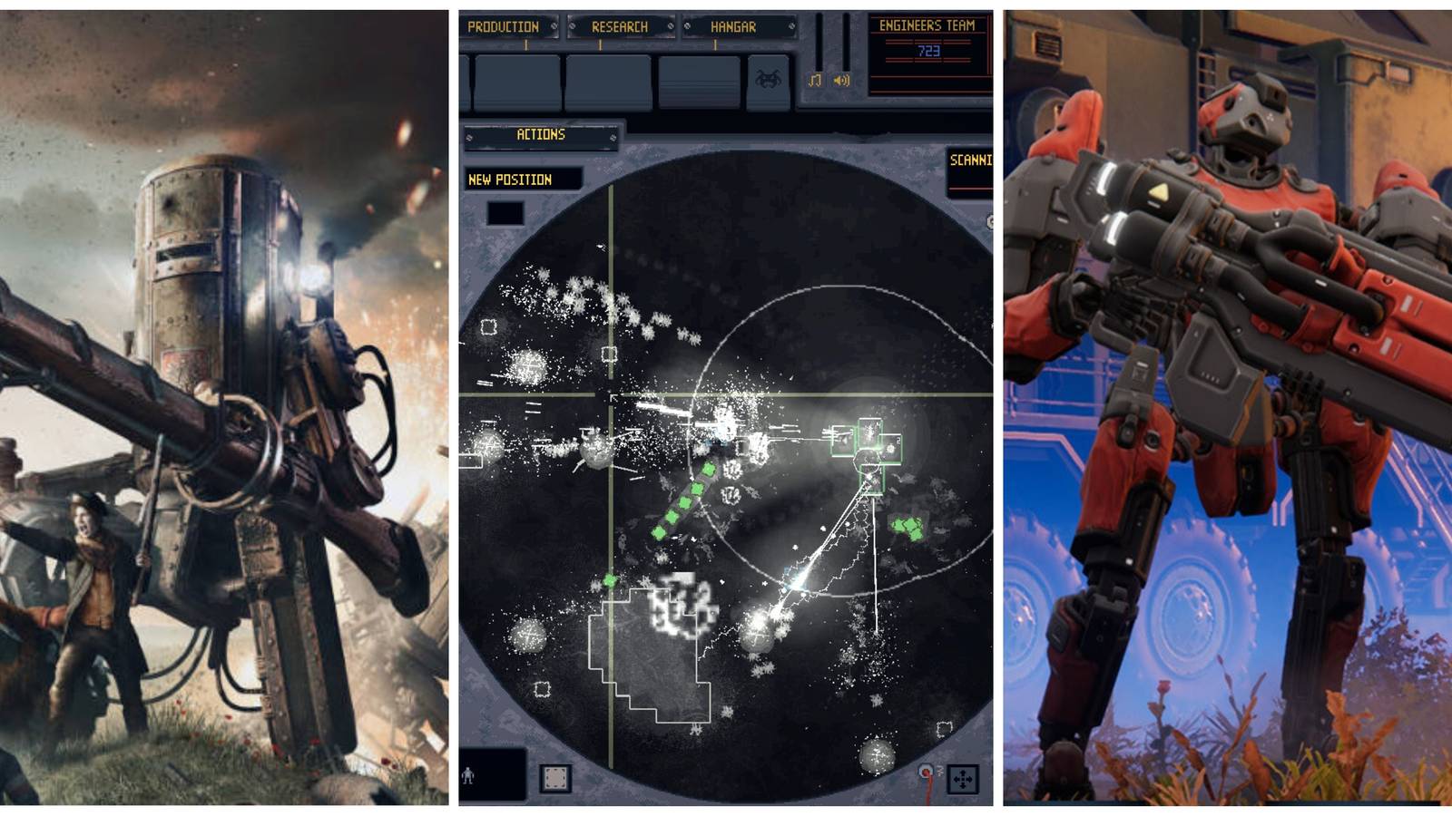 Best Mech RTS Games (Featured Image) - Iron Harvest + Mech Engineer + Phantom Brigade