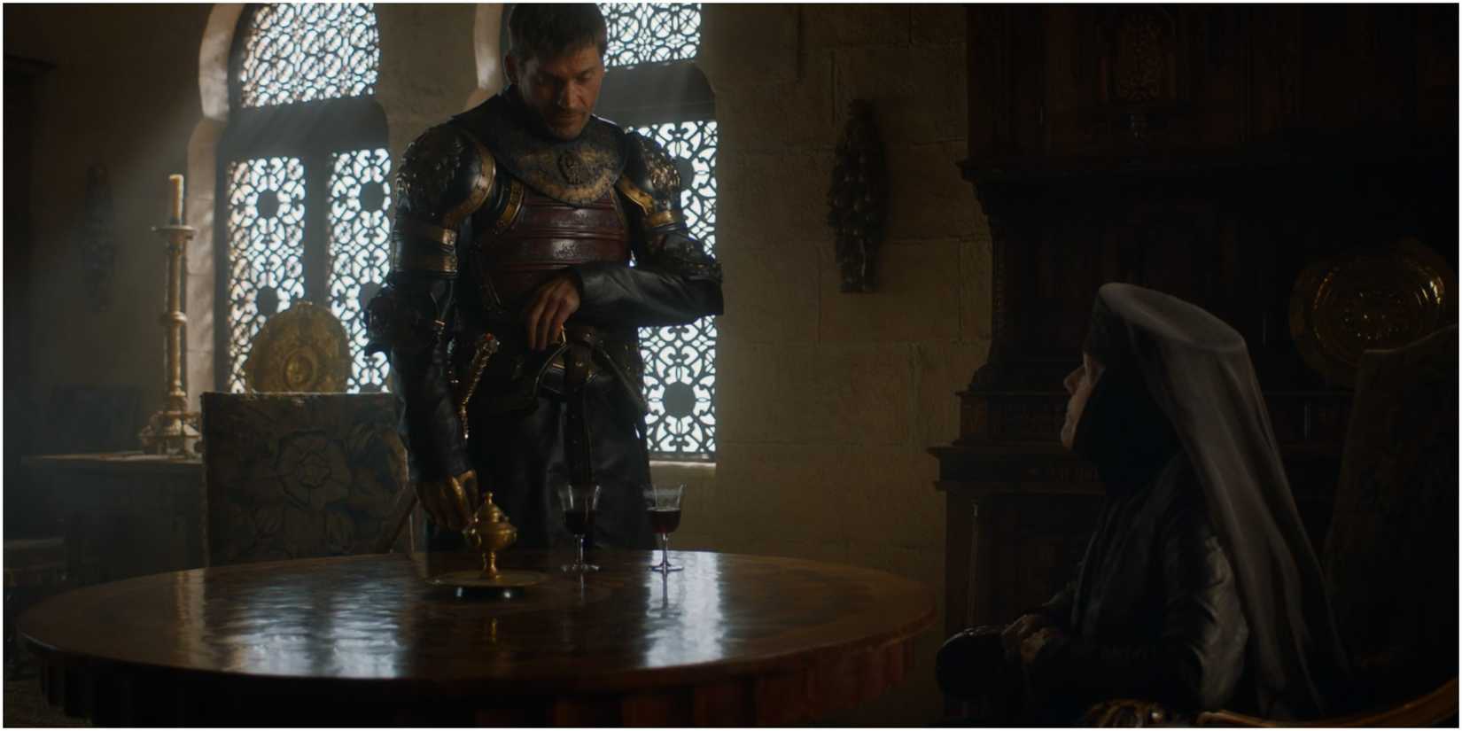 Olenna Tyrell notices Jaime Lannister's Widow's Wail in Game of Thrones.